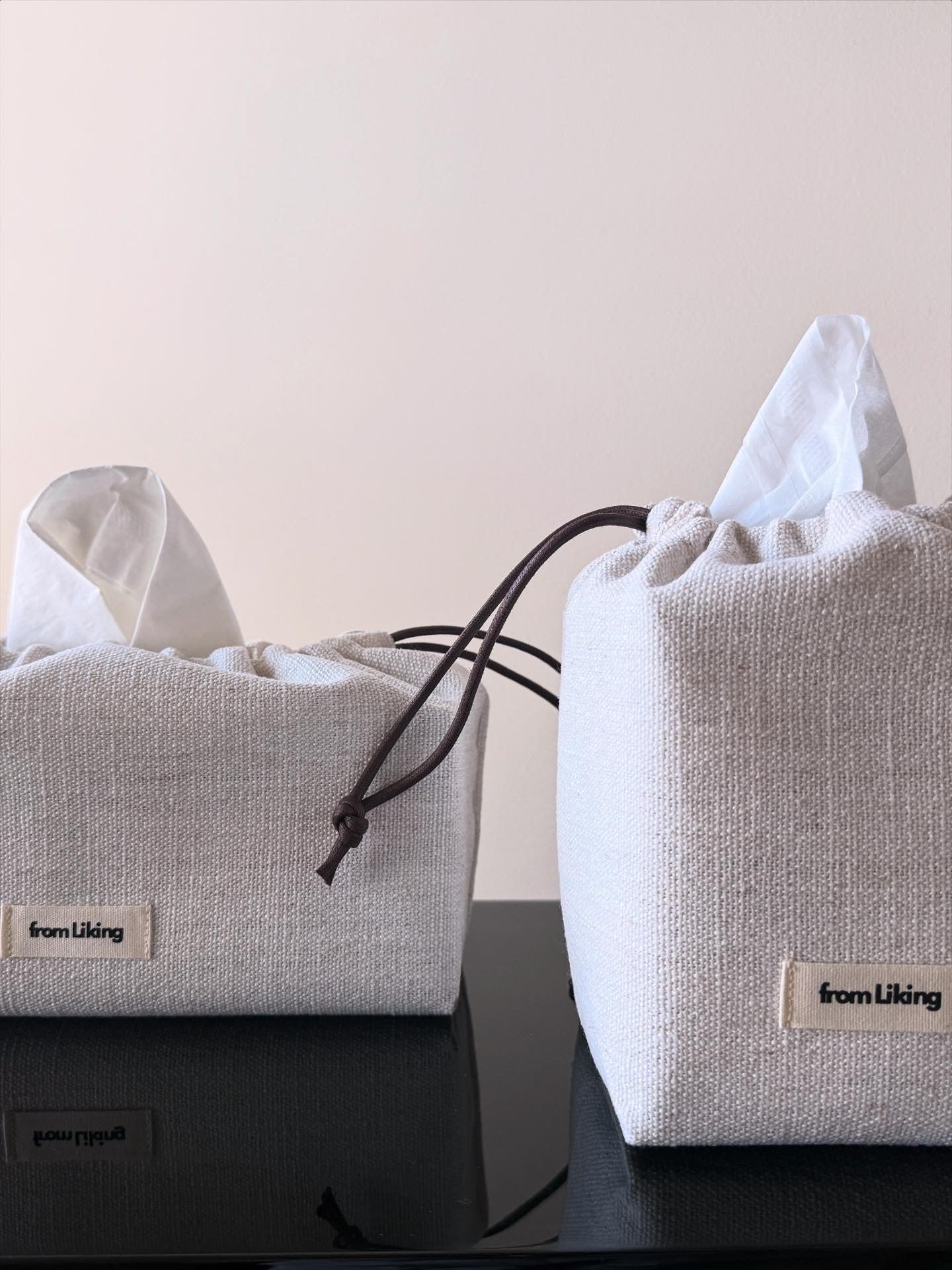 Tissue box cover - drawstring pouch