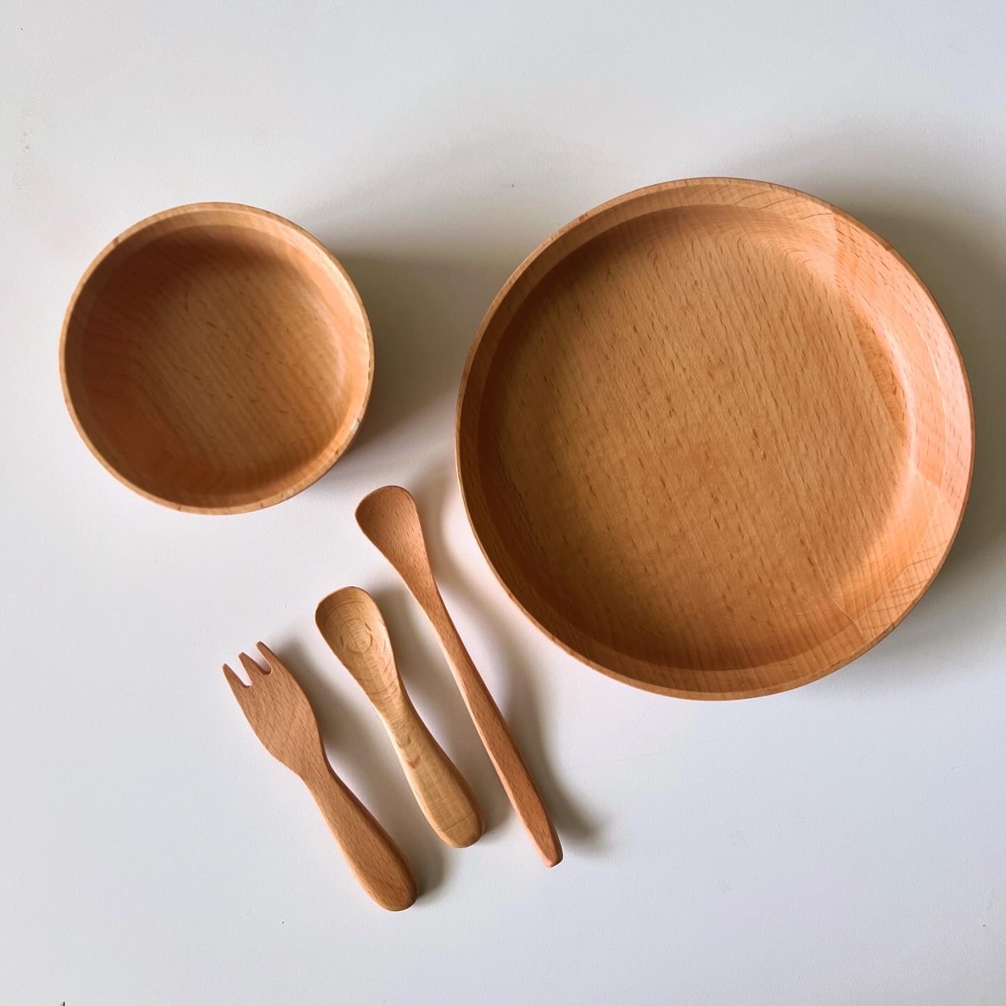 5-Piece Natural Wooden Children’s Tableware Set - Grandeck Sky